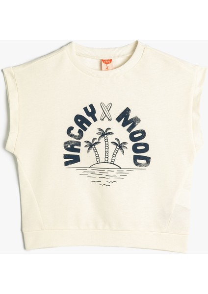 Sweatshirt Kolsuz Bisiklet Yaka Slogan Baskılı Pamuklu