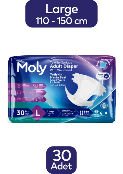 Tekstil Yüzeyli Large Büyük Boy Belbantlı Hasta Bezi 30 Lu Paket