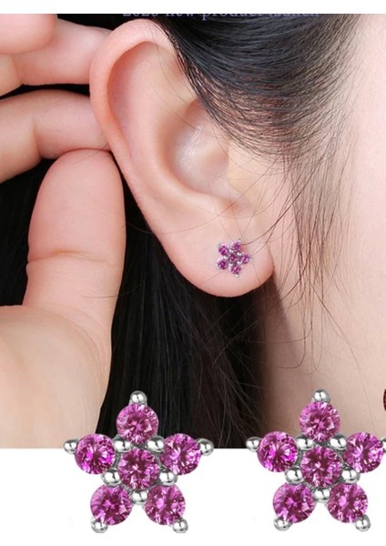 By Dilek Çetin Acessorry Cerrahi Çelik Pembe Taşlı Çiçek Figürlü Kıkırdak Helix Tragus Piercing (1ADET)