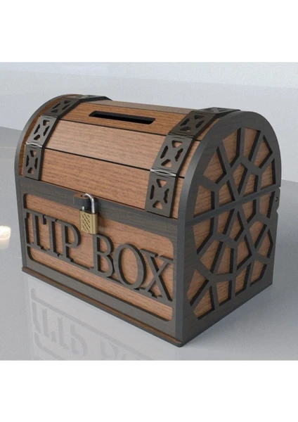 Tip Box Bahşiş Kutusu ve Kumbara Sandık Tipi Tipbox Ceviz Ahşap