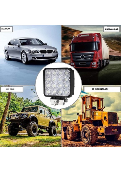 Off Road 16 LED Kare Çalışma Lambası