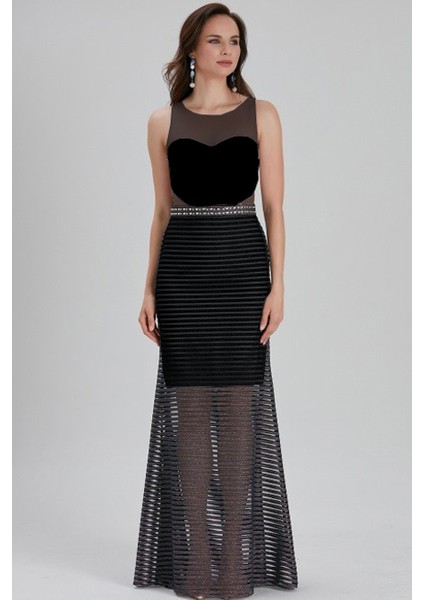 Abiye Elbise - Siyah Saten Bulava Abiye Elbise 4380S