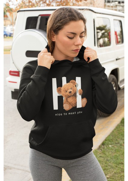 Hı Boho Baskılı Oversize Kadın Kapşonlu Sweatshirt
