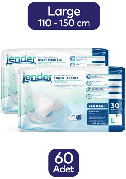 Belbantlı Hasta Bezi Büyük Boy/Large 60 Adet - 2 Paket Jender Belbantlı Hasta