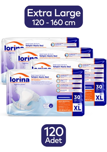 Tekstil Yüzeyli Bel Bantlı Yetişkin Hasta Bezi Xlarge 30'Lu 4 Paket 120 Adet