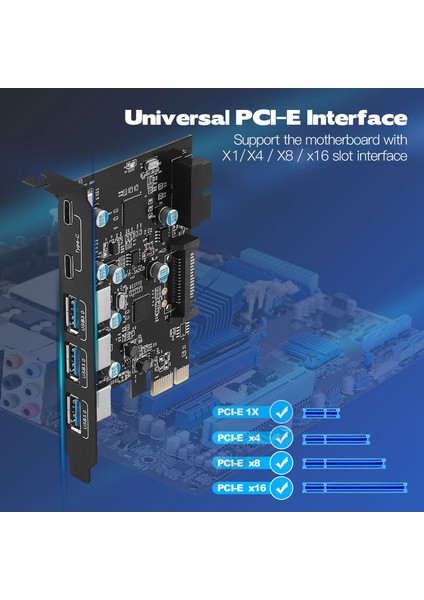 Pcı-E x 1 - USB Genişletme Kartı, USB 3.0 5gpbs Pcı Express Kartı, Pc Masaüstü Için Pcıe Anakart Kartı, Windows Linux (Yurt Dışından)
