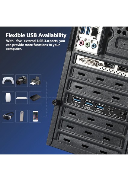Pcı-E x 1 - USB Genişletme Kartı, USB 3.0 5gpbs Pcı Express Kartı, Pc Masaüstü Için Pcıe Anakart Kartı, Windows Linux (Yurt Dışından)