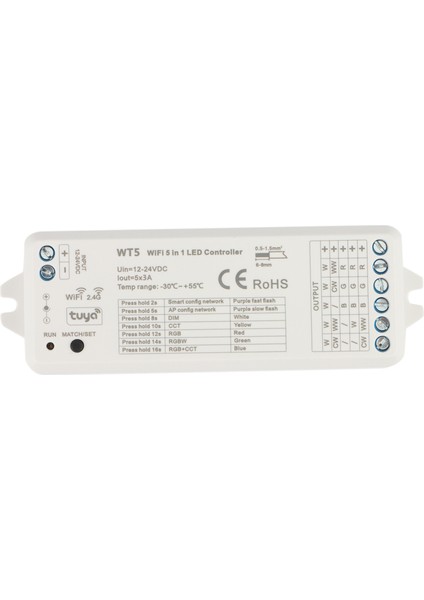 Tuya LED Denetleyici 5 In 1 Dimmer Cct Rgb Rgbw Rgbww Rgbcct Şerit Akıllı Yaşam Wifi 2.4g Rf Uzaktan Kumanda 12-24 V Wt5 (Yurt Dışından)