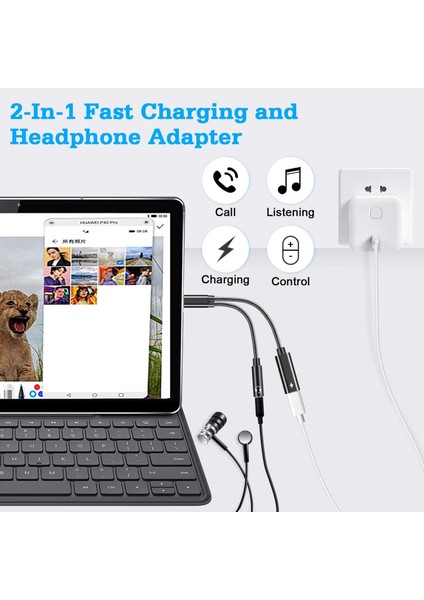 USB C - 3.5mm Kulaklık Jak Adaptörü 2'si 1 Arada, Galaxy S21 S20 Ultra S20 Siyah Için Pd 60W Hızlı Şarjlı Ses Kablosu (Yurt Dışından)