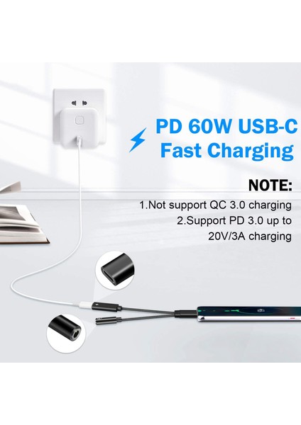 USB C - 3.5mm Kulaklık Jak Adaptörü 2'si 1 Arada, Galaxy S21 S20 Ultra S20 Siyah Için Pd 60W Hızlı Şarjlı Ses Kablosu (Yurt Dışından)