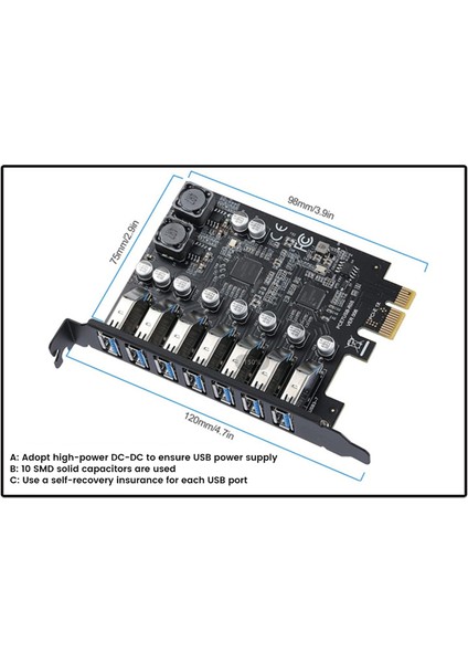 USB 3.2 Pci Express Adaptörü Pci E Ila 7 Bağlantı Noktası Usb3 Gen1 Genişletme Adaptörü Kartı Pci-E Genişletici Pci Express Kartı (Yurt Dışından)