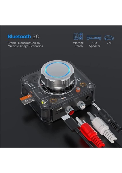 Bluetooth 5.0 Ses Alıcısı 3D Stereo Kablosuz Adaptör Tf Kart Rca 3.5mm 3.5 Aux Jakı Araba Kablolu Hoparlör Kulaklık (Yurt Dışından)