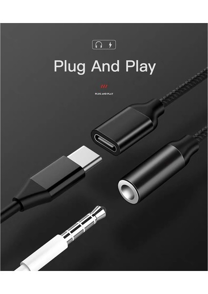 Type C - 3.5mm Şarj Ses Adaptörü 2'si 1 Arada USB C Splitter Kulaklık Aux Ses Kablosu Akıllı Telefon Splitter Için (Yurt Dışından)