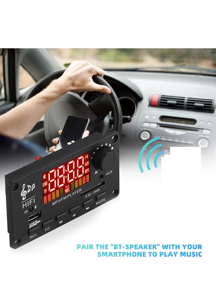 12 V Amplifikatör Bluetooth 5.0 100 W Mp3 Dekoder Kurulu Çağrı Kayıt Kablosuz Müzik Ses Modülü USB Tf Radyo Araba (A) (Yurt Dışından)