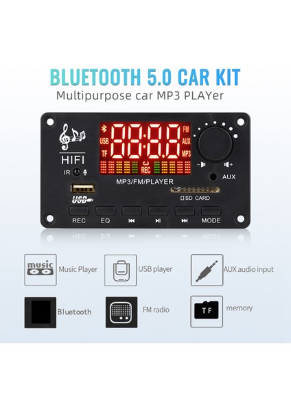 12 V Amplifikatör Bluetooth 5.0 100 W Mp3 Dekoder Kurulu Çağrı Kayıt Kablosuz Müzik Ses Modülü USB Tf Radyo Araba (A) (Yurt Dışından)