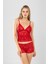 Kadın Dantelli Bralet ve Boxer Şort Takım Kırmızı 1