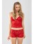 Kadın Dantelli Bralet ve Boxer Şort Takım Kırmızı 4