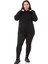 Büyük Beden Sırtında Yazı Detaylı Kapüşonlu Kanguru Cepli Üç Iplik Siyah Sweatshirt 5