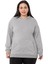 Büyük Beden Sırtında Yazı Detaylı Kapüşonlu Kanguru Cepli Üç Iplik Gri Melanj Sweatshirt 1