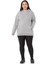 Büyük Beden Sırtında Yazı Detaylı Kapüşonlu Kanguru Cepli Üç Iplik Gri Melanj Sweatshirt 2
