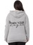 Büyük Beden Sırtında Yazı Detaylı Kapüşonlu Kanguru Cepli Üç Iplik Gri Melanj Sweatshirt 3
