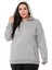 Büyük Beden Sırtında Yazı Detaylı Kapüşonlu Kanguru Cepli Üç Iplik Gri Melanj Sweatshirt 4