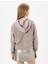 Kapşonlu Crop Kolej Sweatshirt Soluk Efektli Baskılı Pamuklu 4