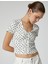Crop Çiçekli Tişört Düğmeli V Yaka Ribanalı Slim Fit Kısa Kollu Pamuklu 1