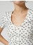 Crop Çiçekli Tişört Düğmeli V Yaka Ribanalı Slim Fit Kısa Kollu Pamuklu 5