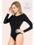 Uzun Kol Likralı Çıtçıtlı Kadın Body Atlet Zıbın Siyah 3 Adet 1