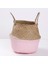 Pembe Tarzı M 27X23CM El Yapımı Bambu Saklama Sepetleri Katlanabilir Çamaşır Hasır Patchwork Hasır Rattan Seagrass Göbek Bahçe Saksı Ekici Sepeti (Yurt Dışından) 1