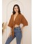 Kahverengi Önden Bağlamalı Crop Kimono DM7004 1