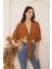Kahverengi Önden Bağlamalı Crop Kimono DM7004 3