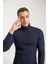 Slim Fit Lacivert Fitilli Pamuk Karışımlı Boğazlı Triko Kazak 5HF06ORT63100 1