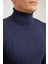 Slim Fit Lacivert Fitilli Pamuk Karışımlı Boğazlı Triko Kazak 5HF06ORT63100 3