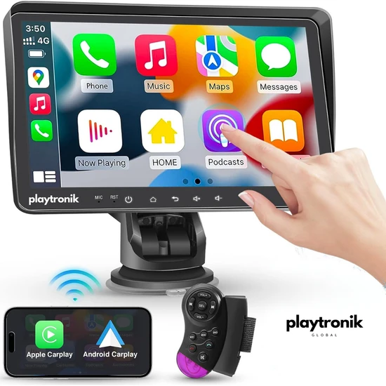 Playtronik 7 Tak Çalıştır Kablosuz Apple Carplay ve Android Auto Oto Multimedya Araç Araba Ekran double teyp