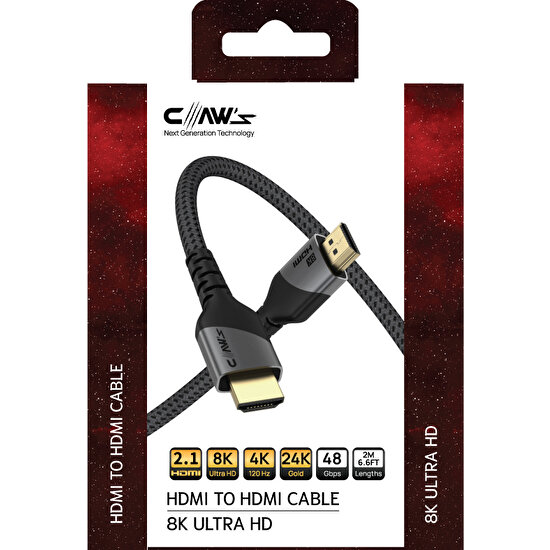 Claw's 8K UHD HDMI 2.1 48 Gbps / 24K Gold / Alüminyum Gövdeli 8K 60Hz-4K 120Hz-2K 240HZ-FHD 240Hz Destekli Premium HDMI Kablo(C-HP-B1)