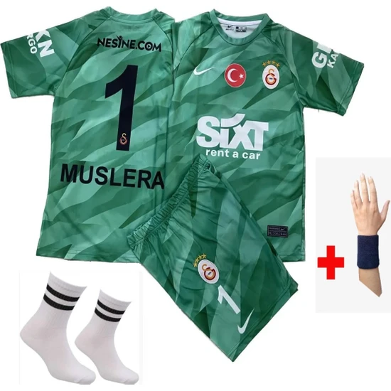 Gökmenspor Fernando Muslera Kaleci Yeşil Çocuk Futbol Forması 4'lü Set Bileklik Hediyeli