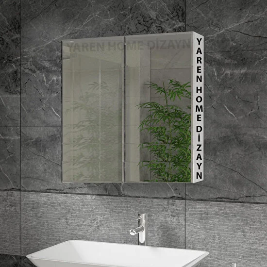 Yaren Home Dizayn Lavabo Üstü, Aynalı, 2 Kapaklı Banyo Dolabı