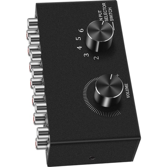 6-in-1 Stereo Audio Switcher – L/R Kanaal, Volume Control, Mute, Plug & Play