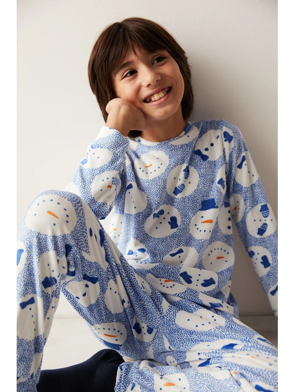 Erkek Çocuk Snowboy Kırık Beyaz Pijama Takımı