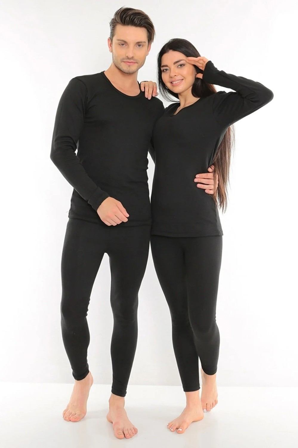 Sauna Suit Kışlık Termal Takım Polarlı İçlik ve Tayt Siyah Renkli Kalın Pamuklu Kumaş görsel 4