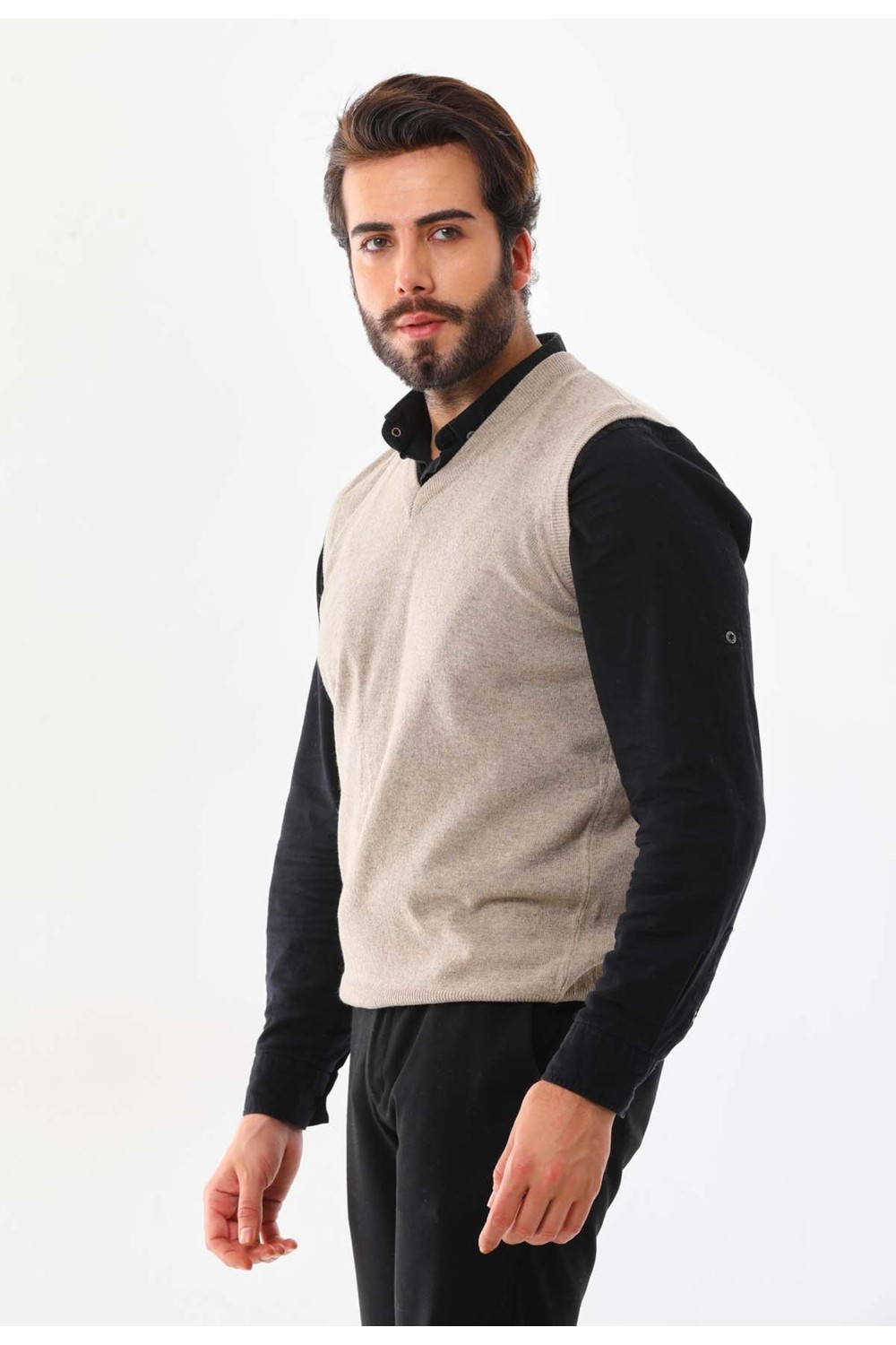 Günay Erkek V Yaka Yün Süveter 0108 Siyah görsel 3