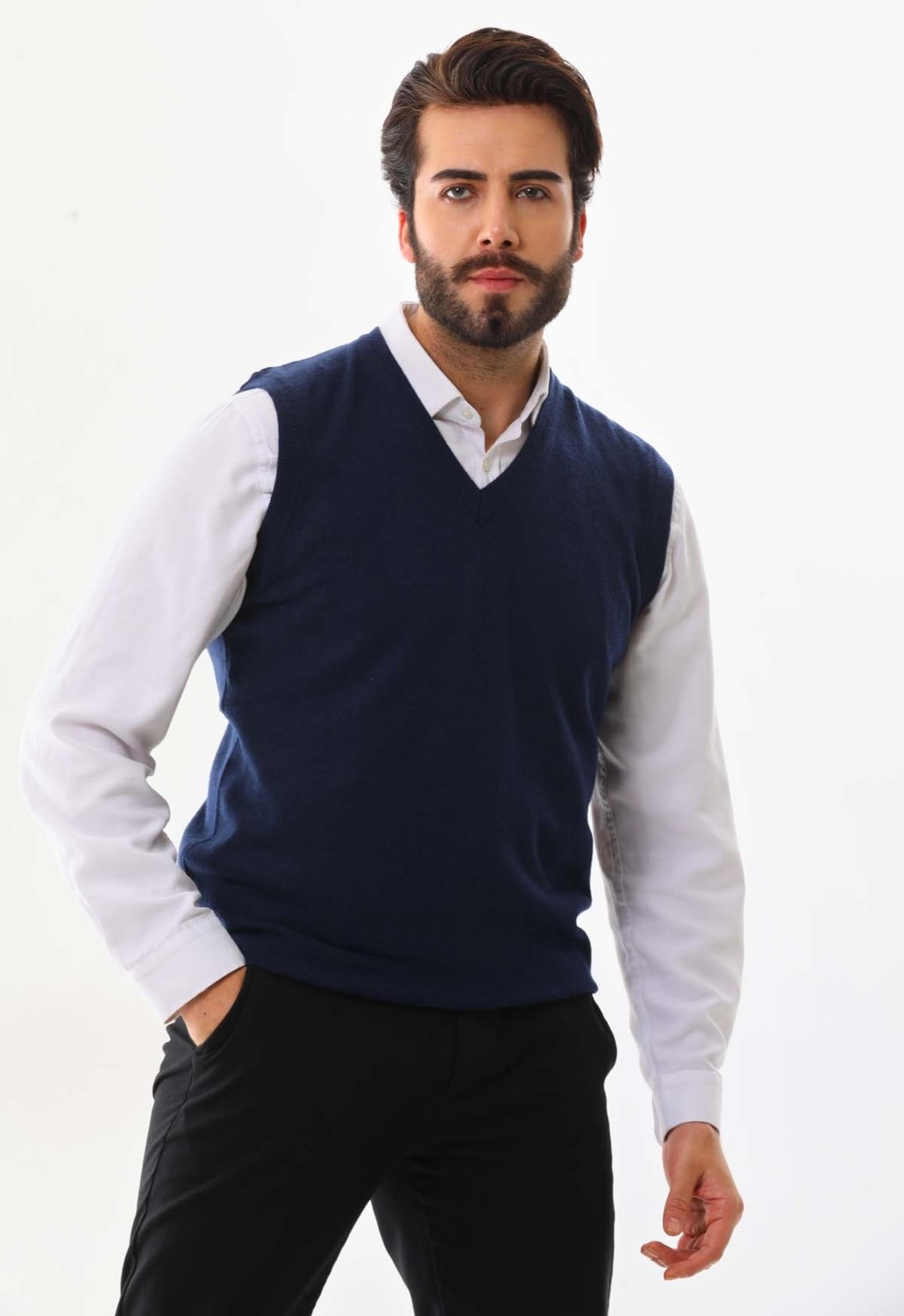 Günay Erkek V Yaka Yün Süveter 0108 Siyah görsel 5