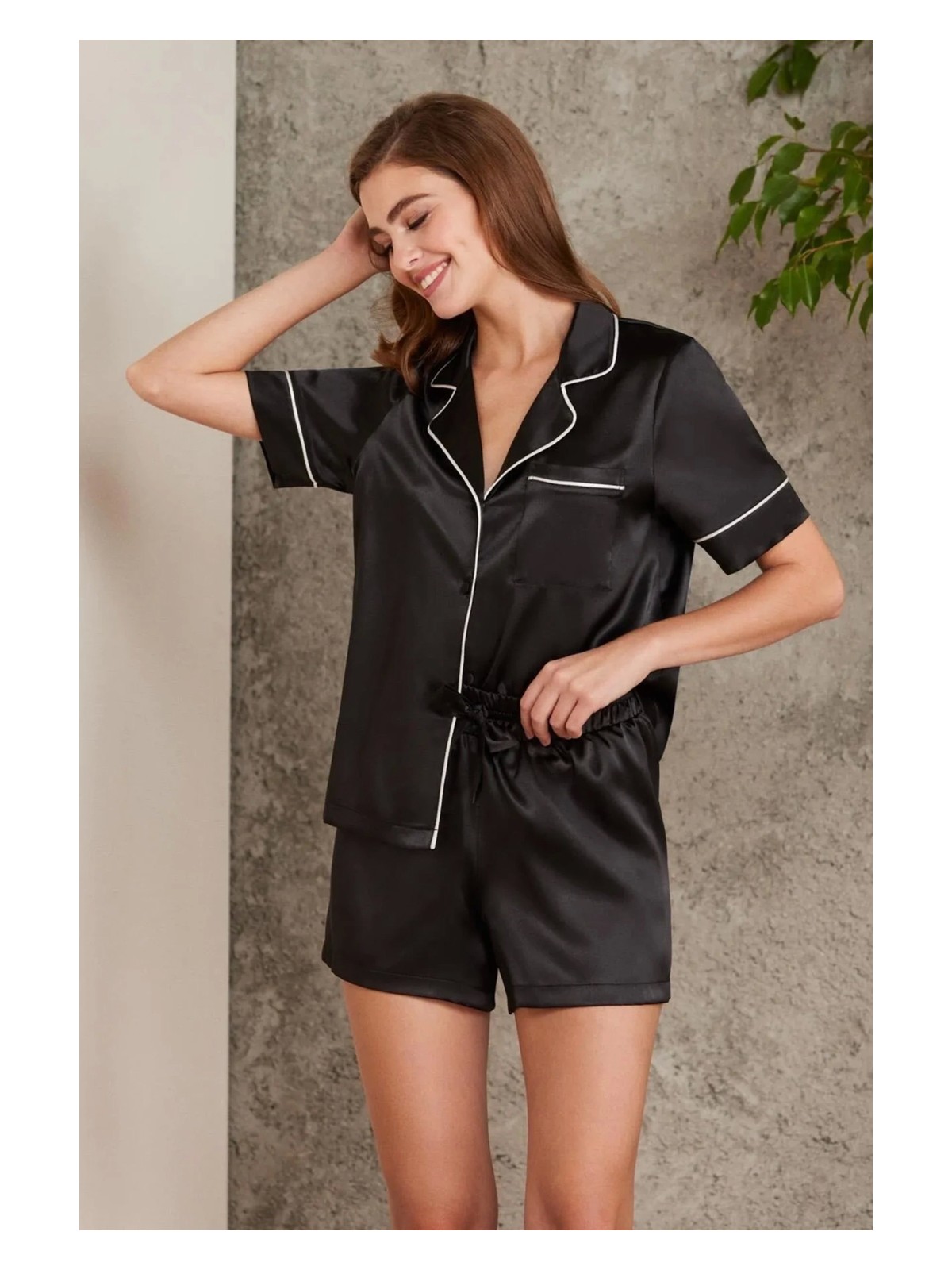 Pierre Cardin Saten Biyeli Pijama Takımı 1205 - Siyah