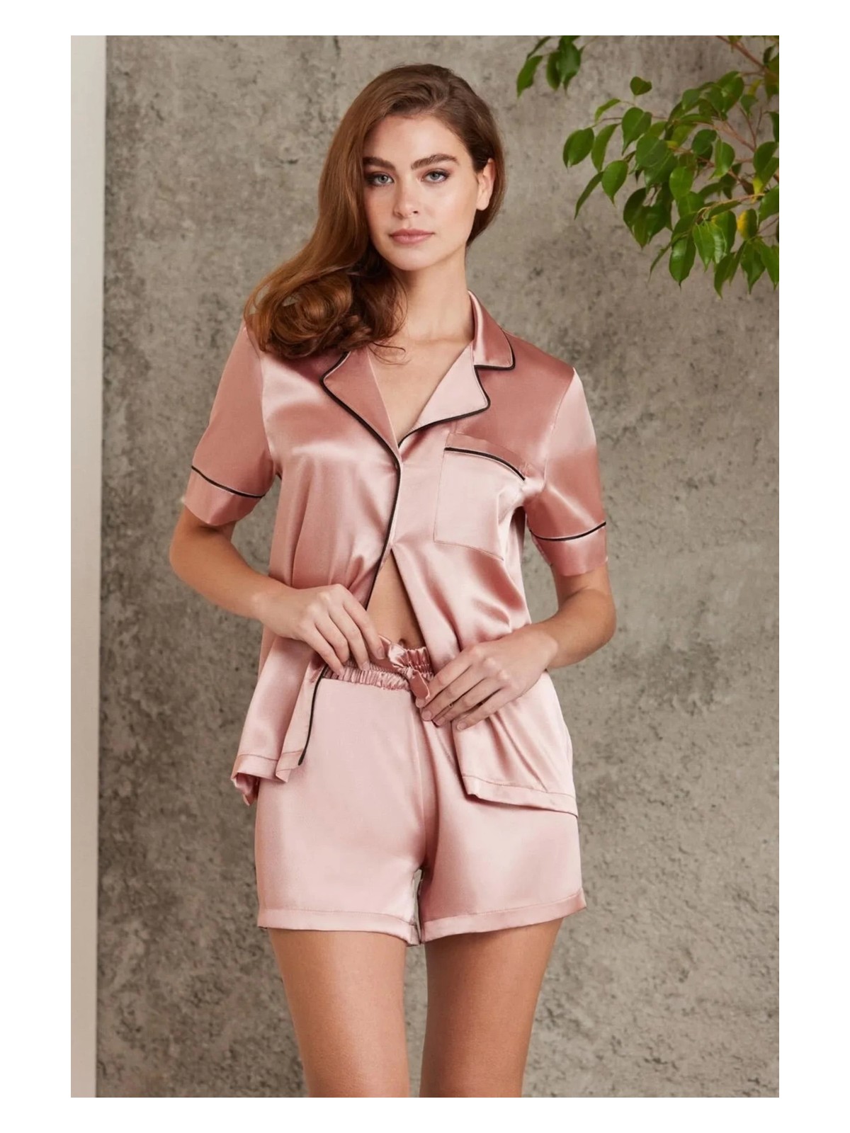 Pierre Cardin Saten Biyeli Pijama Takımı 1205 - Brandy