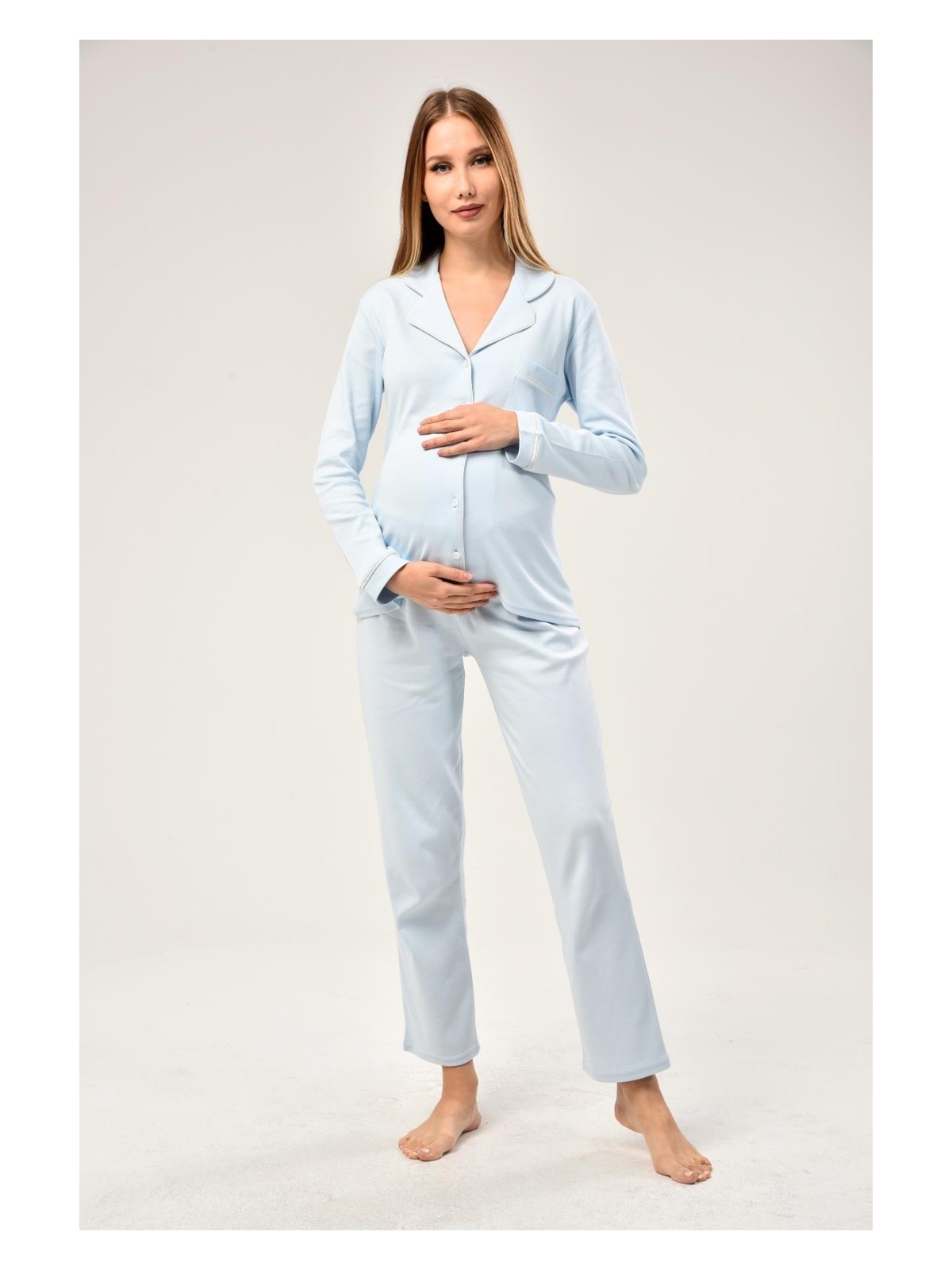 Likapa Interlok Düğmeli Hamile Lohusa Uzun Kol Pijama Takımı 1354-01 - Görsel 4