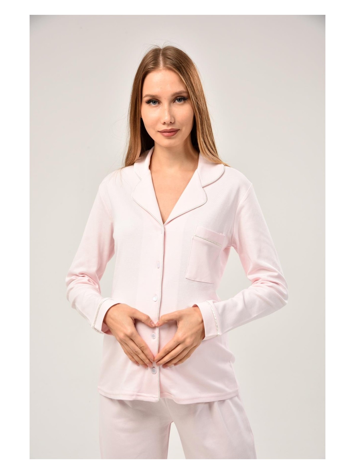 Likapa Interlok Düğmeli Hamile Lohusa Uzun Kol Pijama Takımı 1354-01