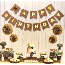 Dizayn Parti Evi Kraft Karton Üstüne Gold Altın Sarısı Happy Birthday Yazılı Yaldızlı Banner