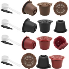 Kuadu Shop 38X38X30MM 04 Stili Pcs Kahve Kapsülü Doldurulabilir Yeniden Kullanılabilir Herbruikbare Hervulbare Nespresso Makinesi Kapsül Plastik Filtre Bardakları Kaşık Fırça (Yurt Dışından)